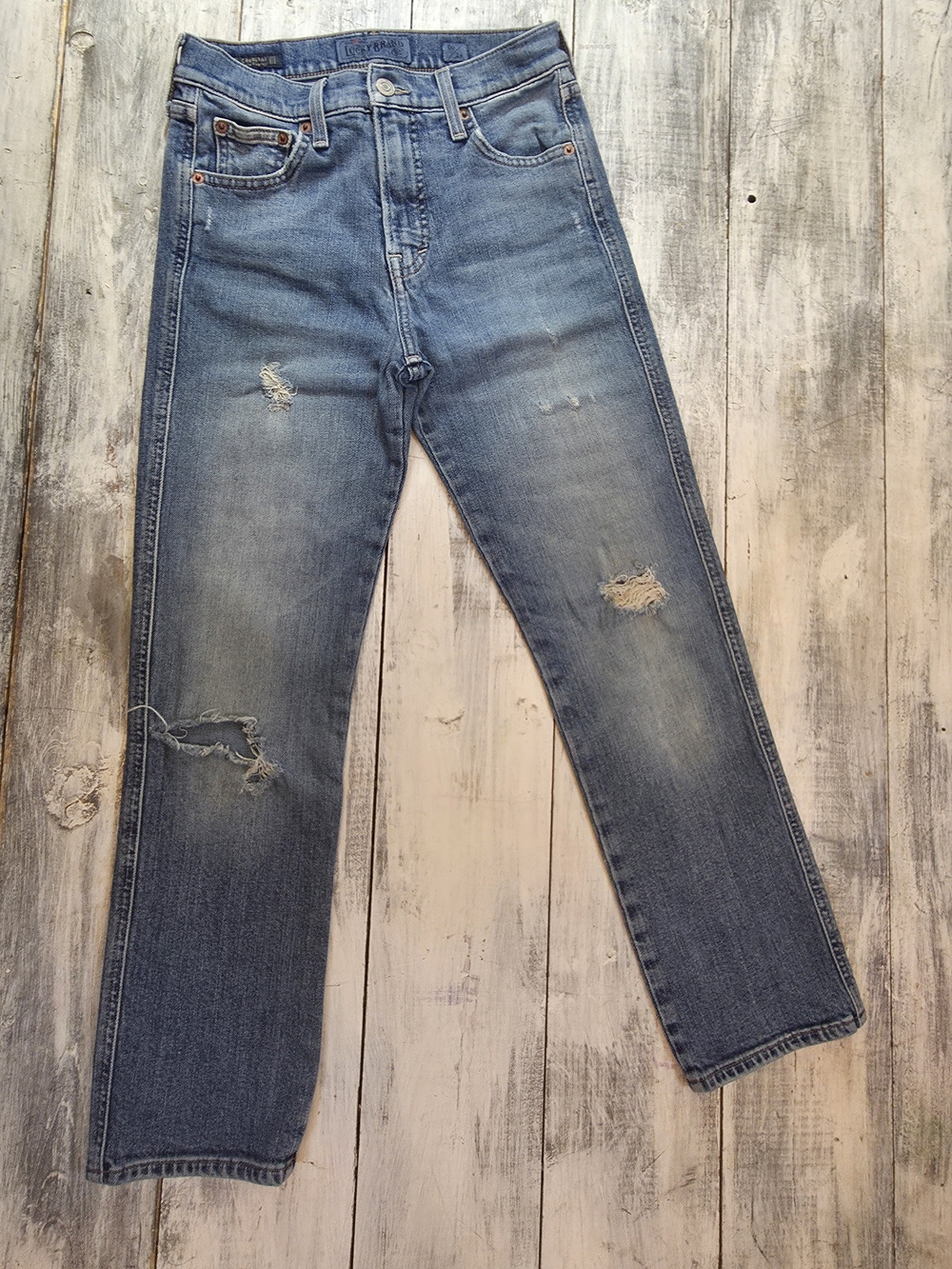 Lucky Brand Women's Light Blue Distressed Straight Leg Jeans sz 00/24